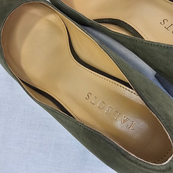 Talbots Isa Suede 2.25” Block Heel Pumps 8.5 Olive Green w Snakeskin Detail - Picture 9 of 13